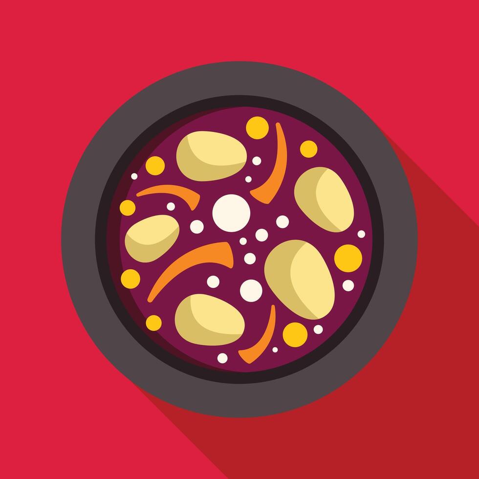 Traditional brazilian feijoada dish simmering in a pot on red background vector