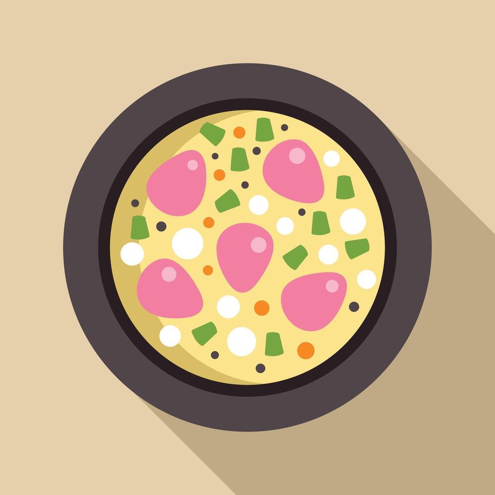 Delicious omelette with vegetables and ham for breakfast vector