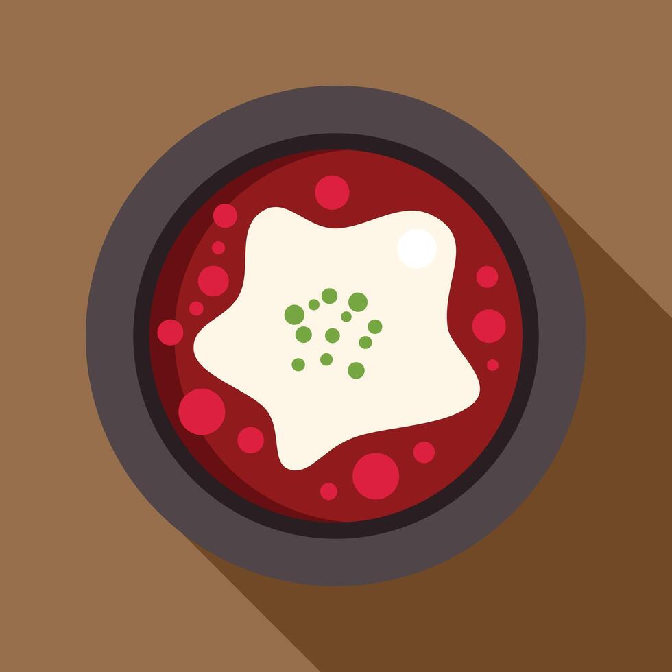 Delicious traditional ukrainian borscht soup with sour cream and herbs served in a bowl vector