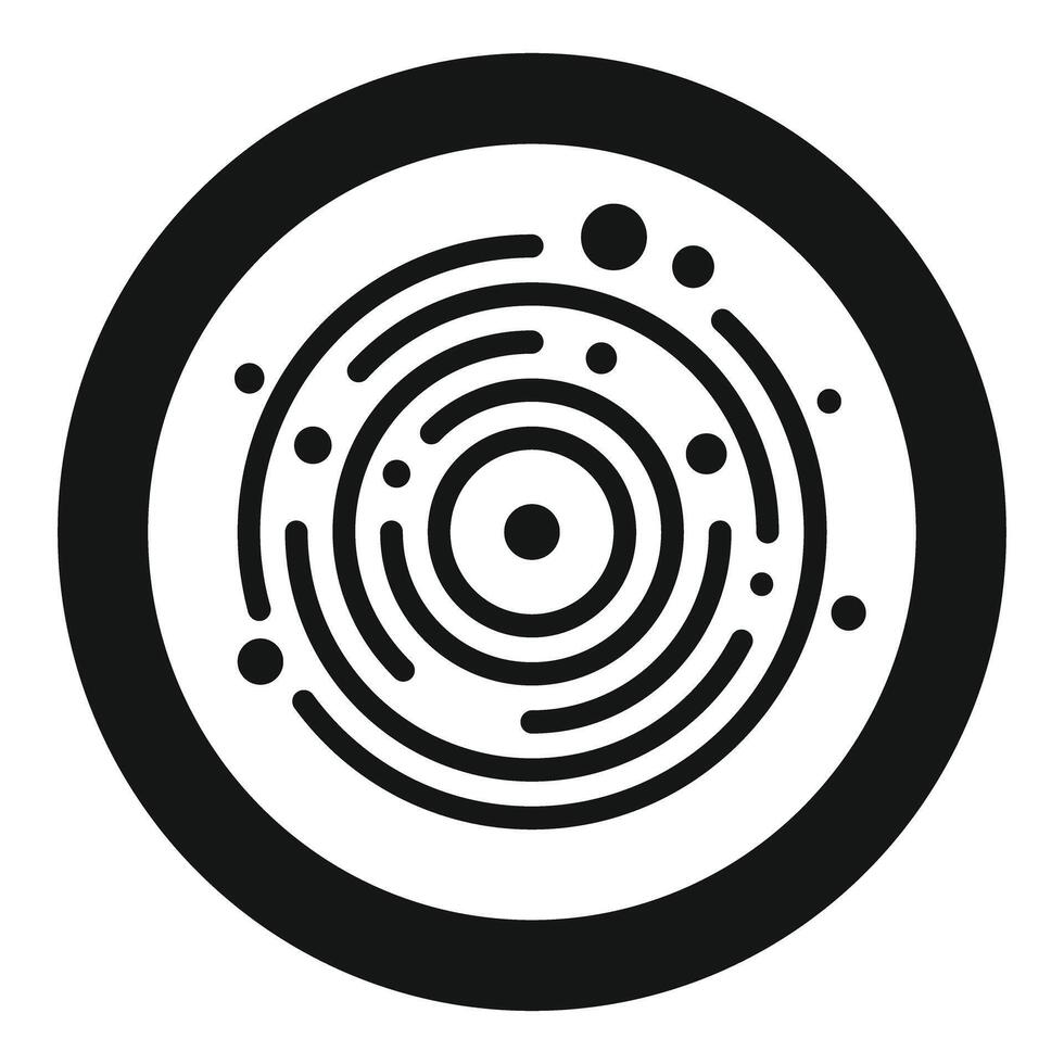 Black and white universe icon depicting planets orbiting around sun vector