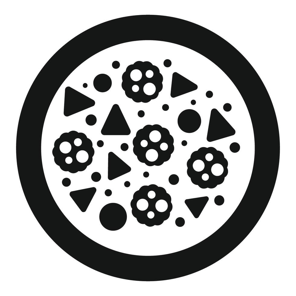 Round hot pizza with salami and mushrooms from above icon vector