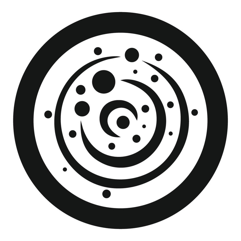 Abstract circular swirl design with dots and spiral shapes creating a dynamic visual vector