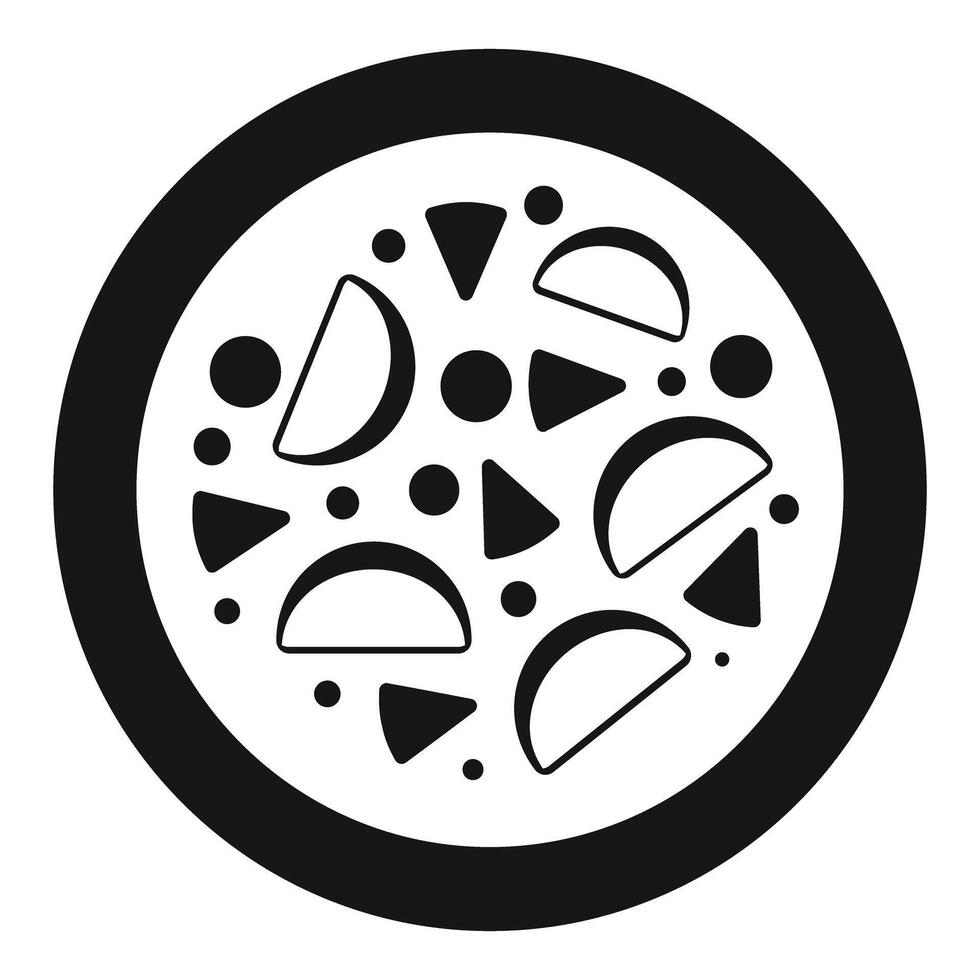 Round hot pizza with ingredients in simple style icon vector