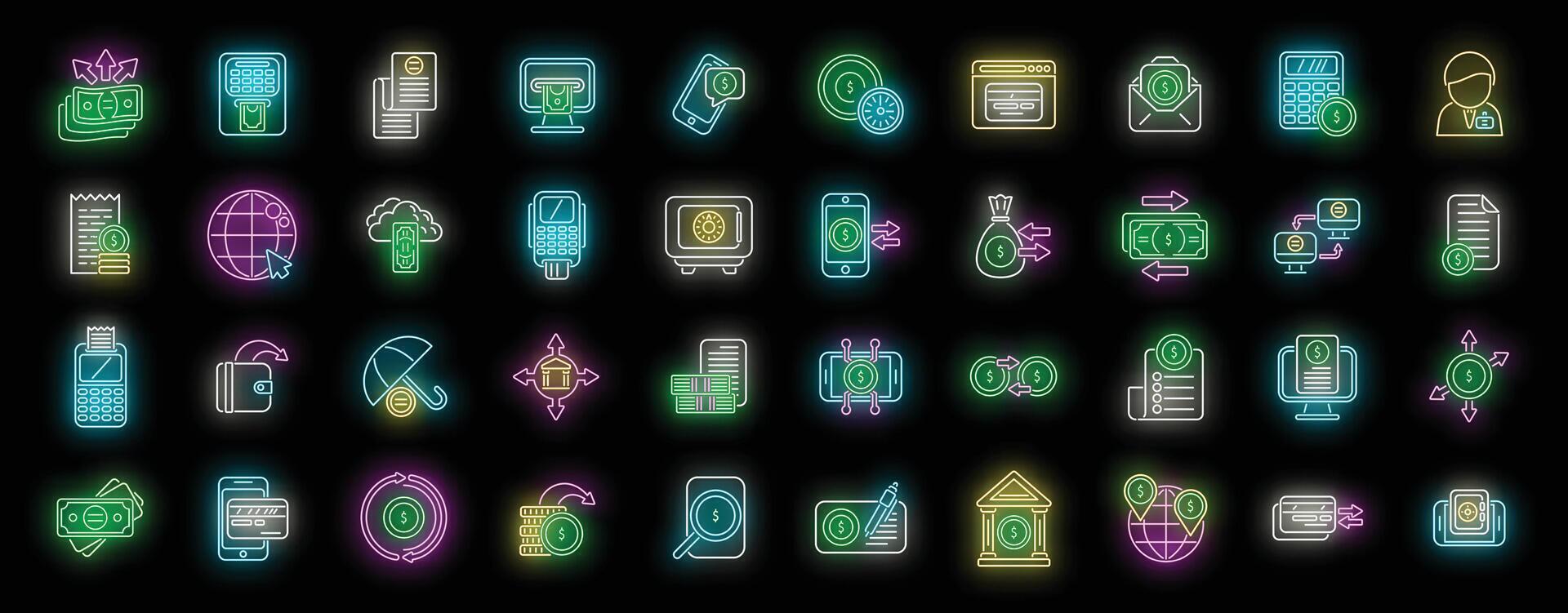 Banking transactions icons set vector neon