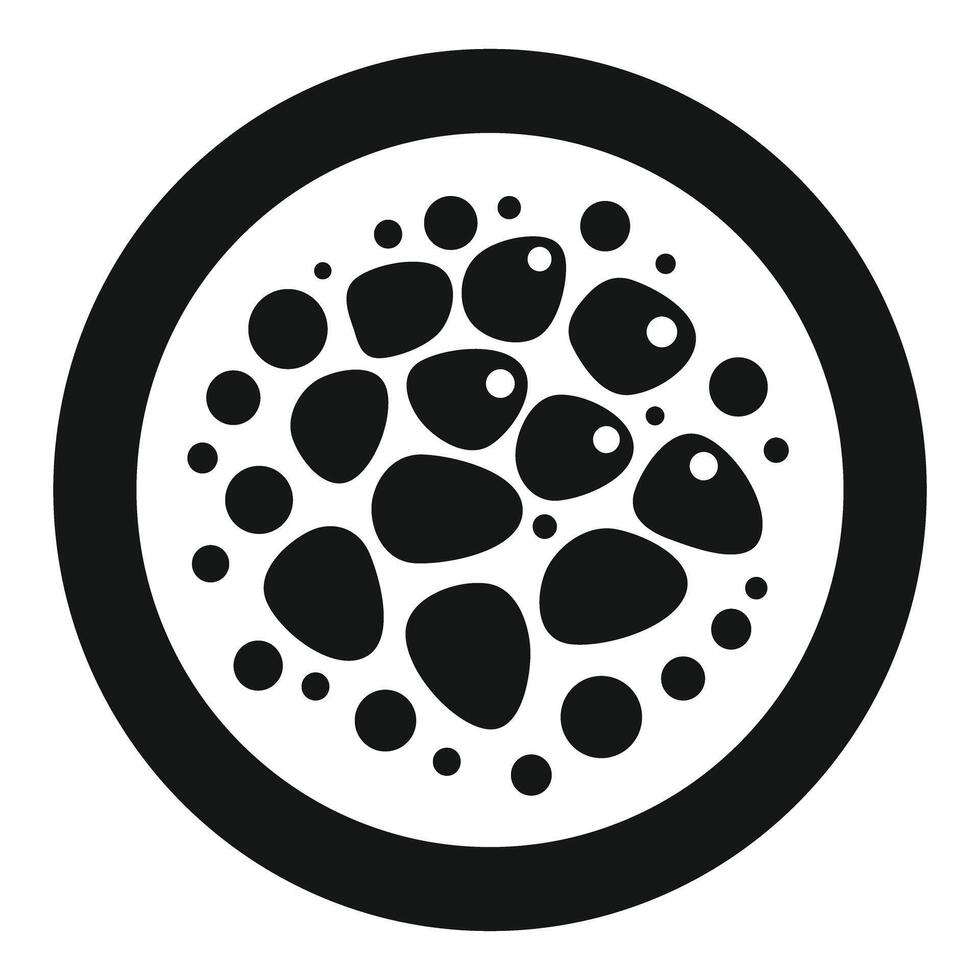 Black and white round abstract pattern representing a cell with nucleus and membrane vector
