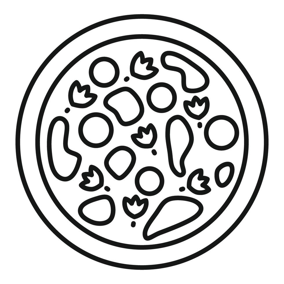 Round hot pizza with ingredients from above view line icon design vector