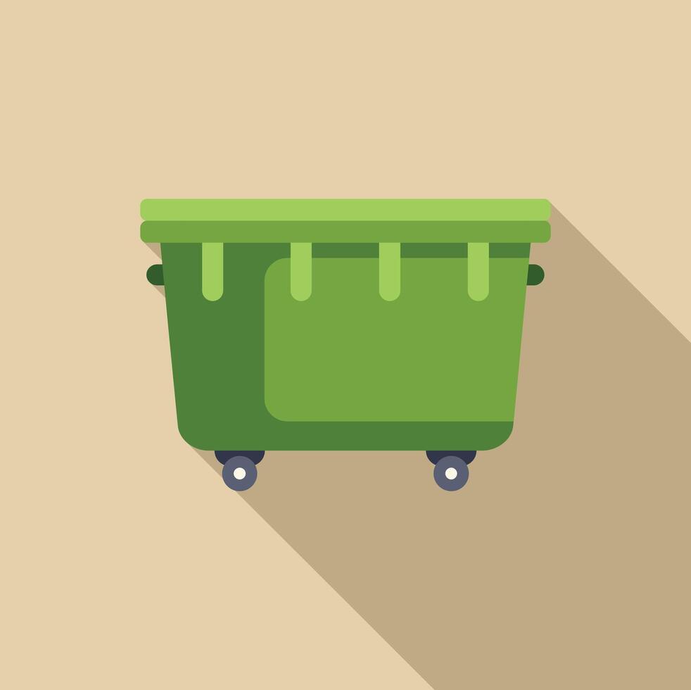 Green garbage container standing on wheels, waste recycling and city cleaning concept vector
