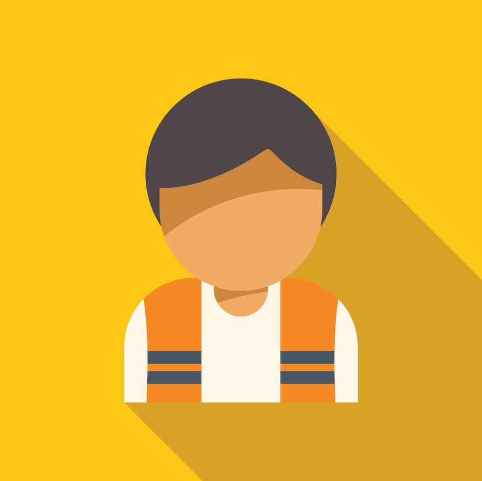 Construction worker wearing orange safety vest on yellow background vector