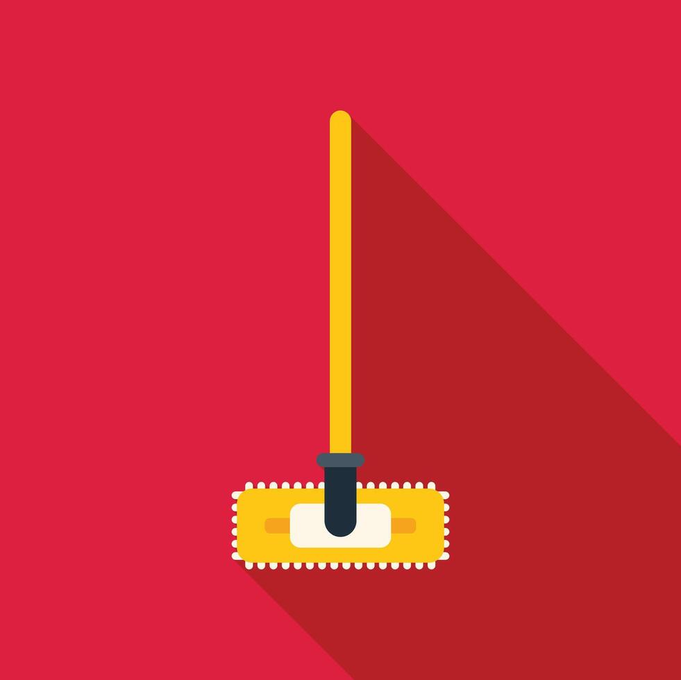 Yellow cleaning mop with long handle standing on red floor vector