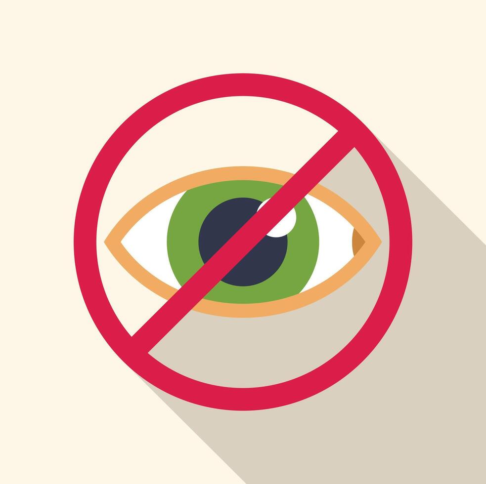 Red prohibition sign crossing green eye representing concept of blindness vector