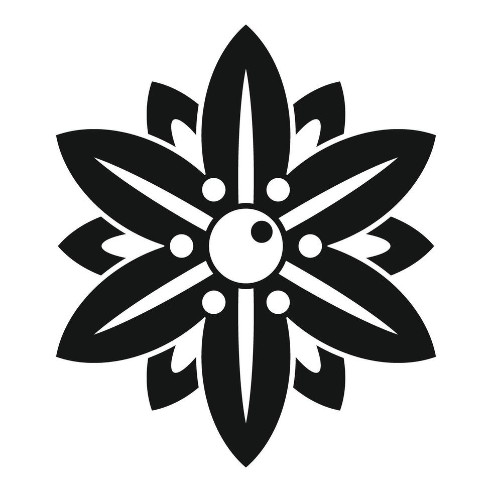 Black and white flower with round center blooming vector