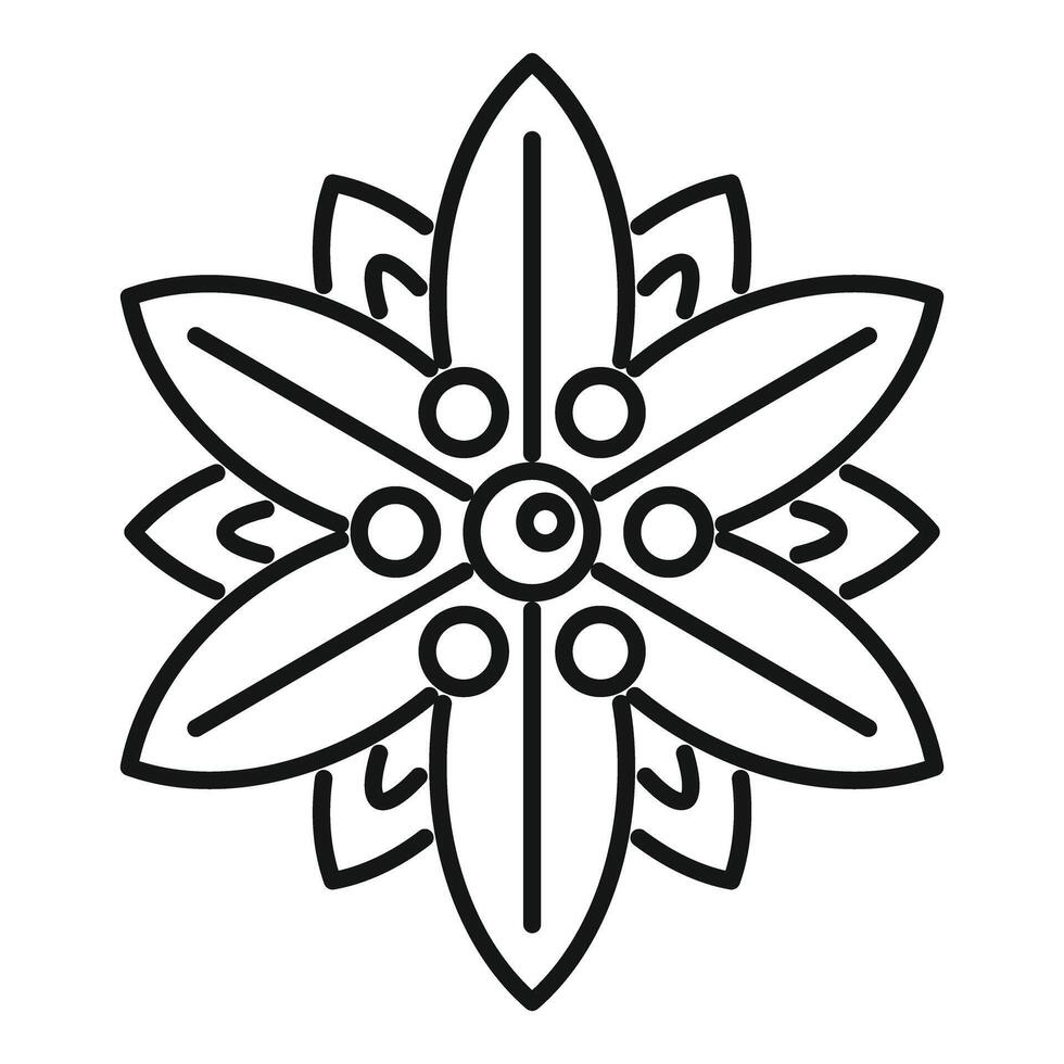Black and white flower mandala with sharp petals forming a star shape vector