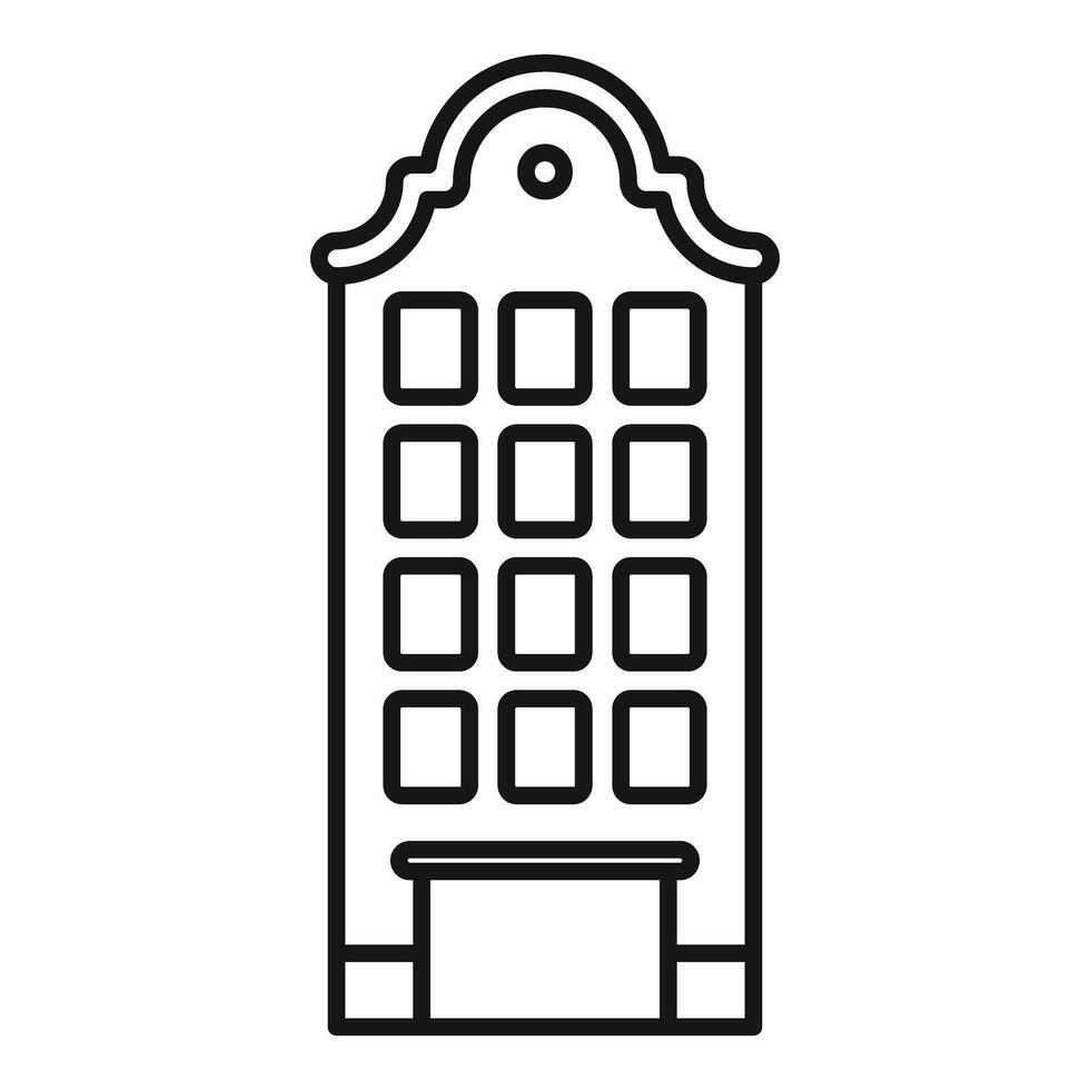 Amsterdam canal house facade line icon, dutch architecture drawing vector