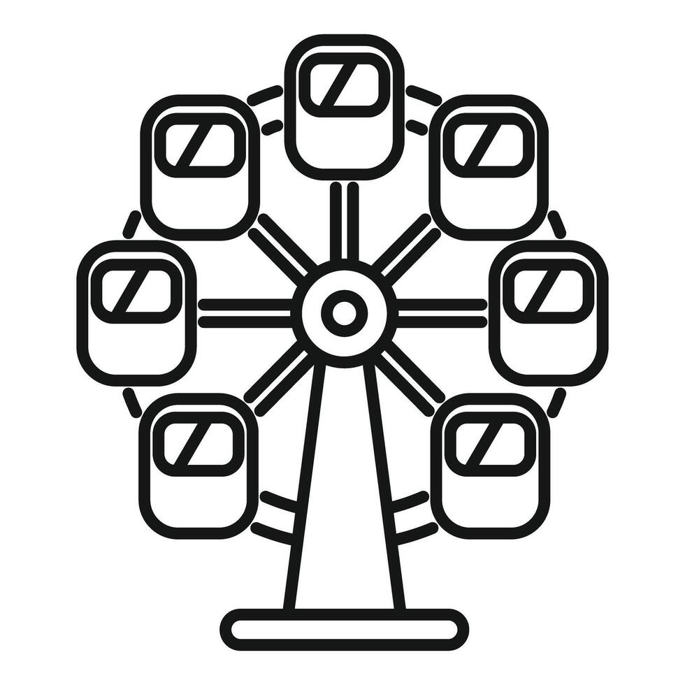 Ferris wheel rotating at amusement park with empty cabins vector