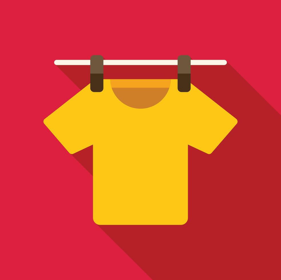 Yellow t shirt hanging on clothes drying rack icon vector