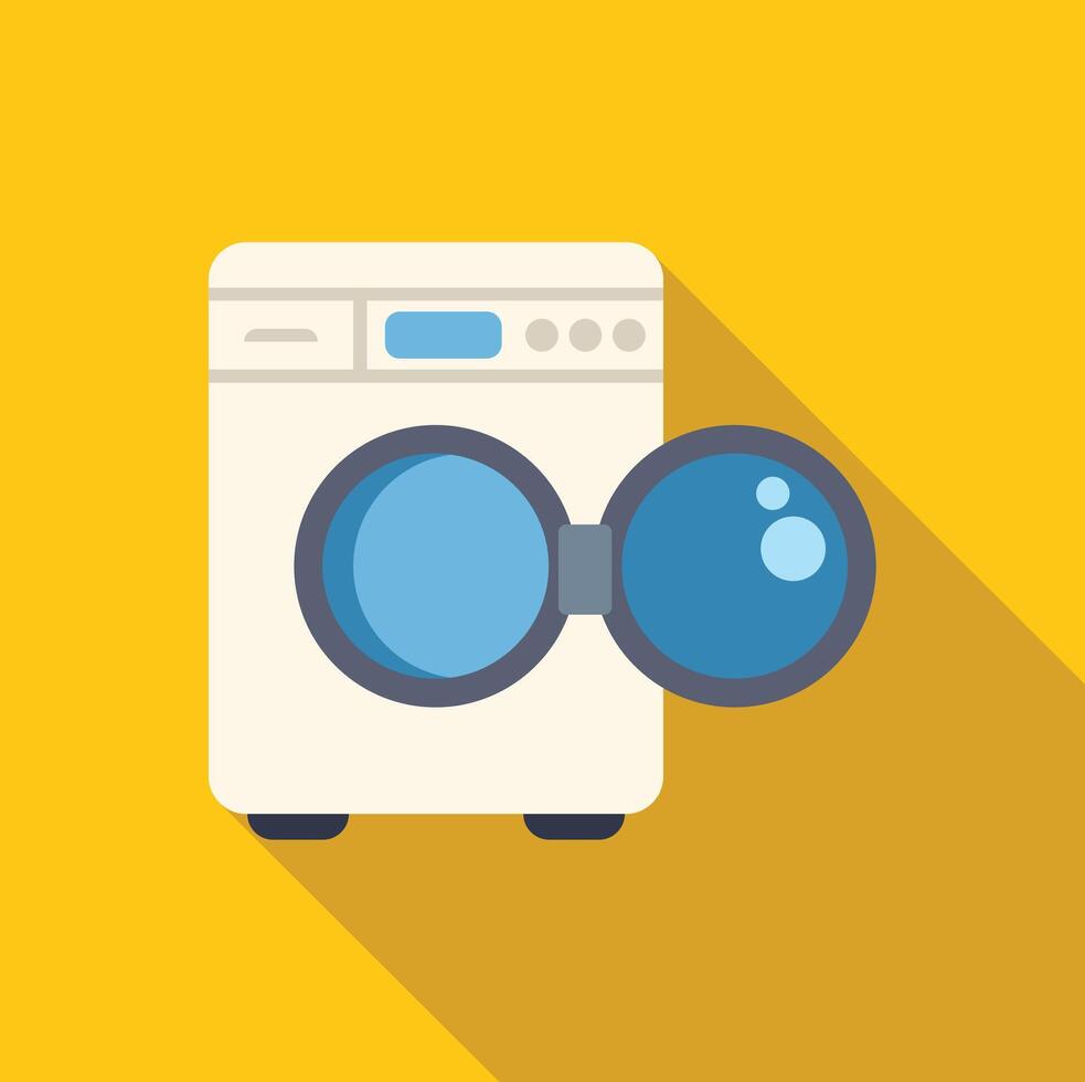 Washing machine is washing clothes with soap bubbles vector