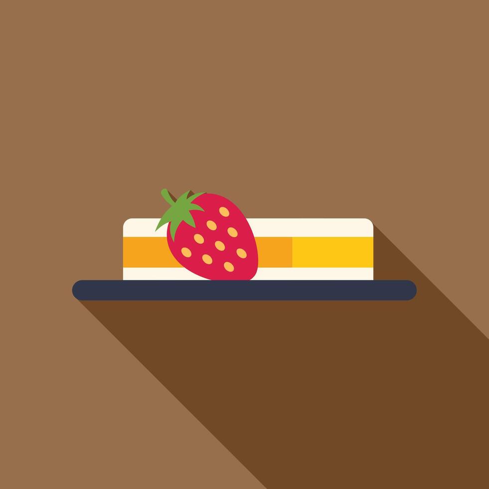 Strawberry sitting on top of a layered cake on a plate vector