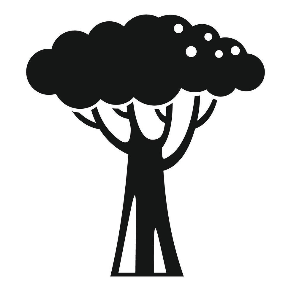 Black spreading tree with round crown growing in simple style vector