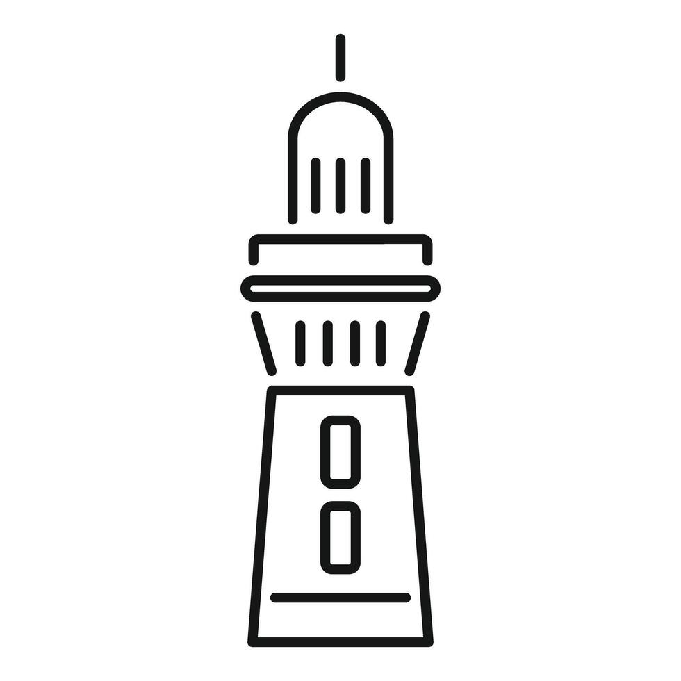 Lighthouse emitting light beam guiding ships at sea navigation icon vector