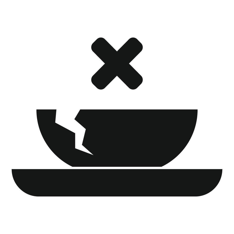 Black silhouette broken dish with cross mark icon vector