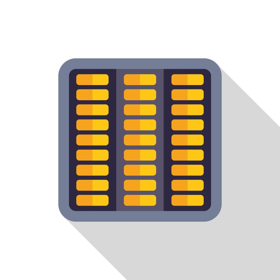 Electronic microchip showing three columns of golden contacts for computing power vector