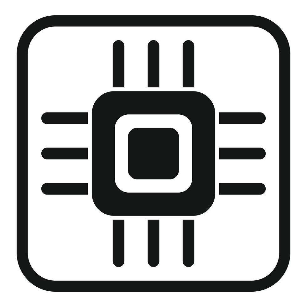 Square microchip with contacts connecting on circuit board vector