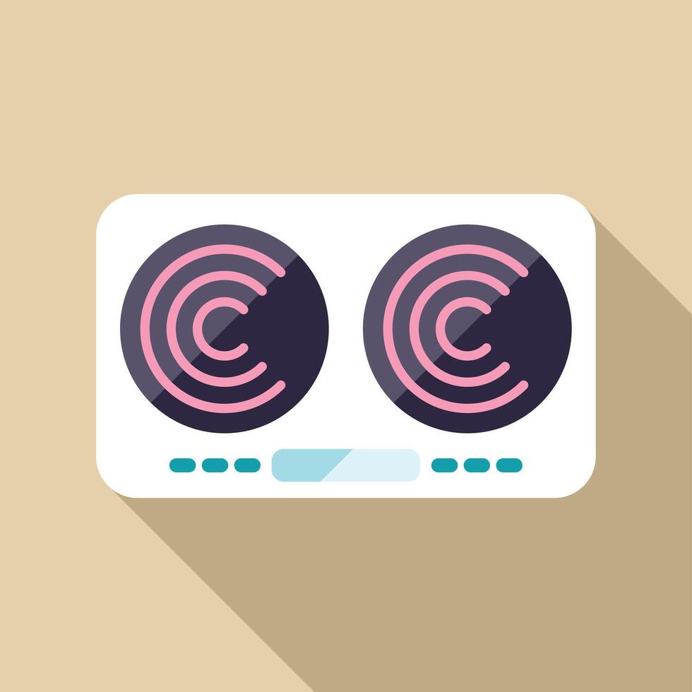 White induction cooker with two burners displaying minimalist design on beige background vector