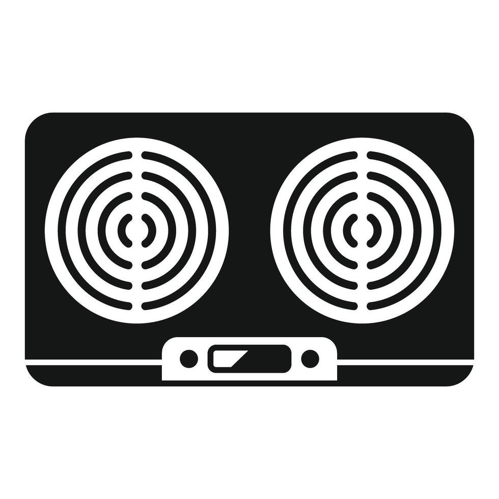 Modern induction double burner cooktop with digital display is heating vector