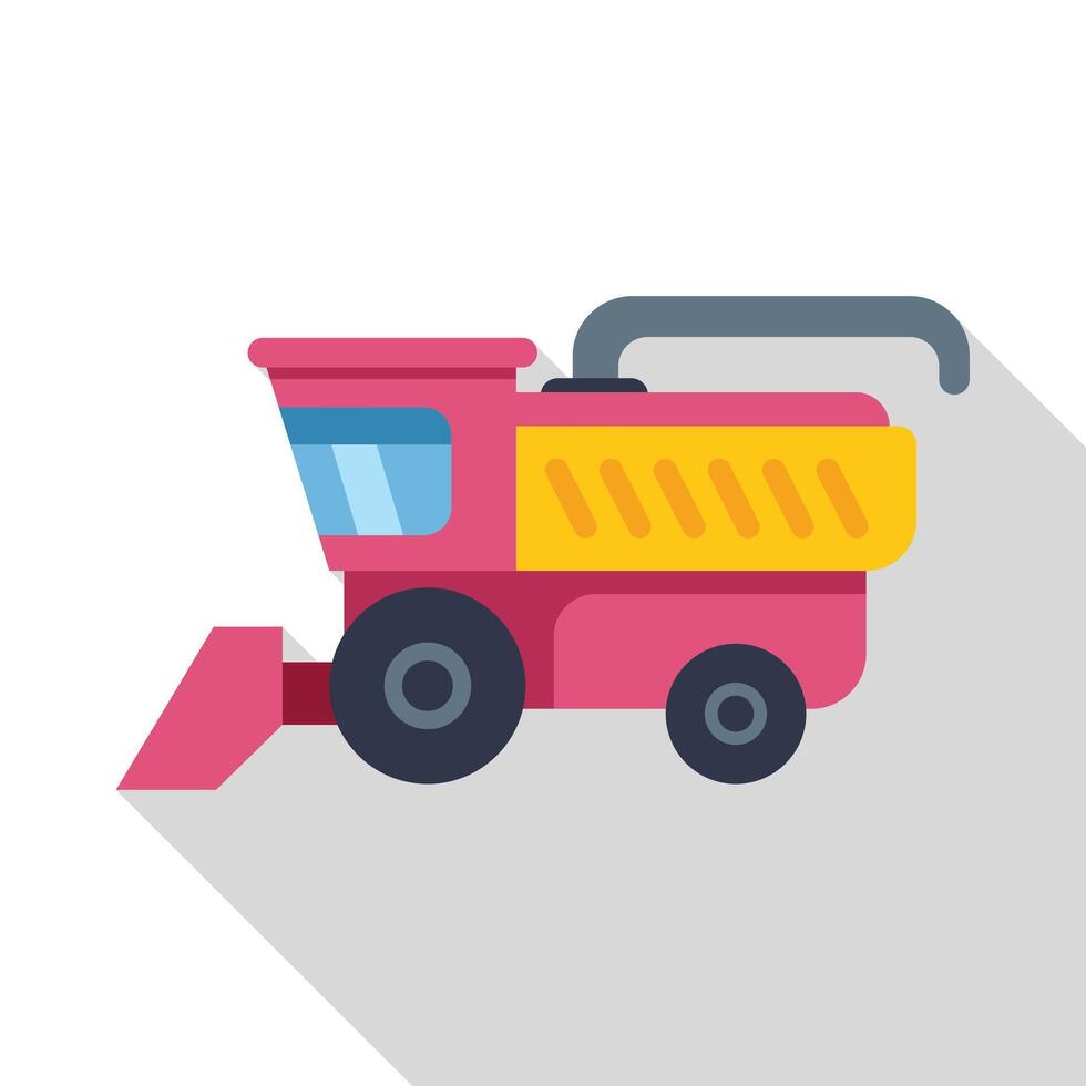 Pink combine harvester harvesting wheat in the field vector