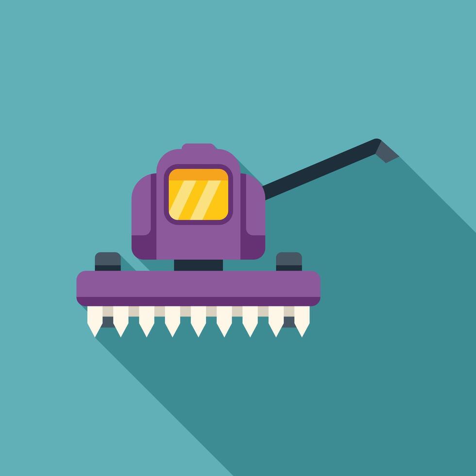 Combine harvester harvesting wheat in field modern agriculture machinery flat design icon with side shadow vector