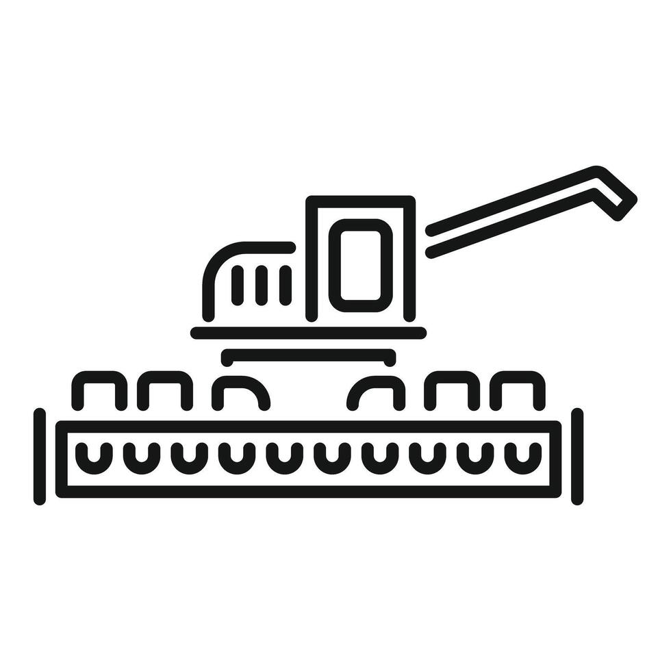 Combine harvester harvesting wheat crop in field line icon vector