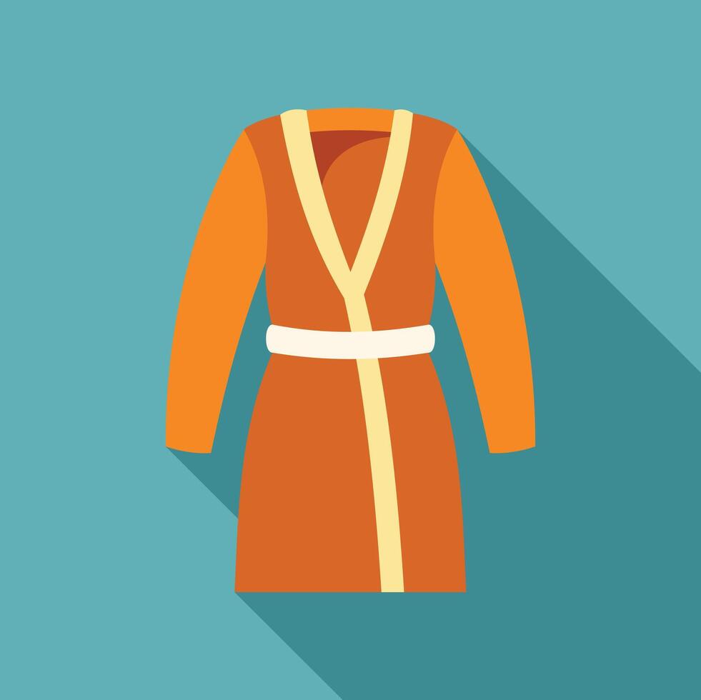 Orange bathrobe with long sleeves is folded on blue background vector
