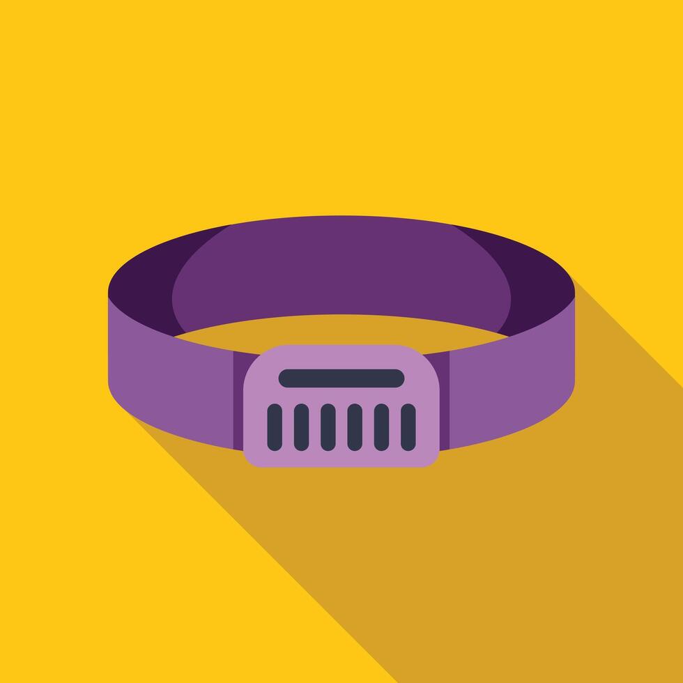 Purple fitness tracker on yellow background with long shadow vector