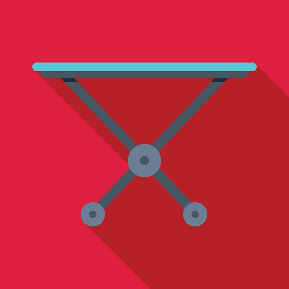 Folding ironing board with metal legs on red background vector