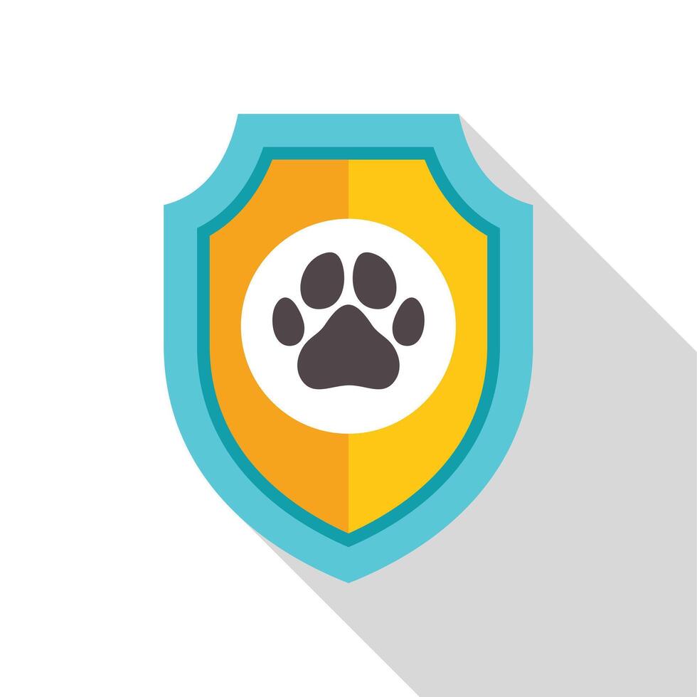 Blue and yellow shield protecting a paw print icon vector