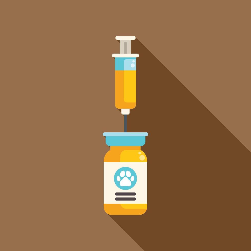 Syringe injecting medicine into vial for pet vaccination vector