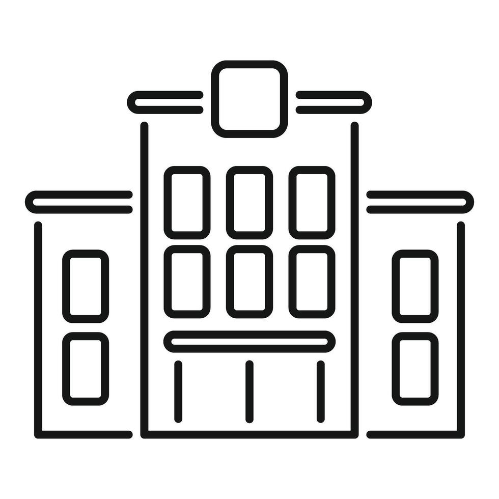 Simple black and white line drawing of a building exterior with multiple floors and windows vector