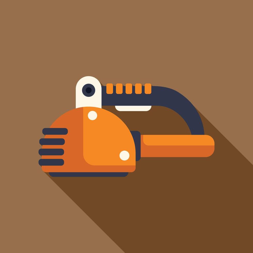 Orange chainsaw lying with blade facing right on brown background vector