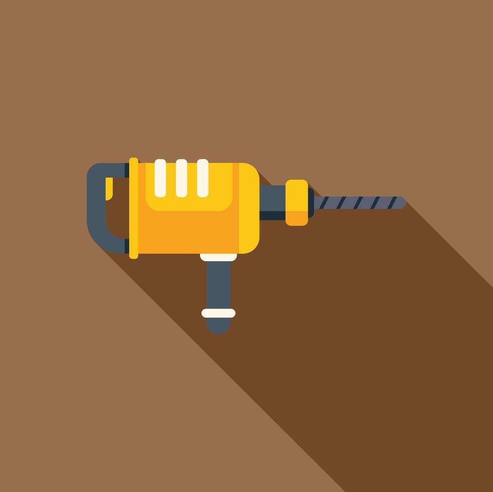 Yellow electric hammer drill making hole with long shadow vector