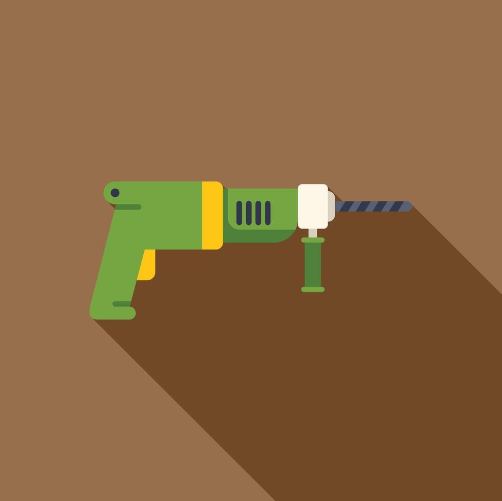 Green electric drill making hole with long shadow vector