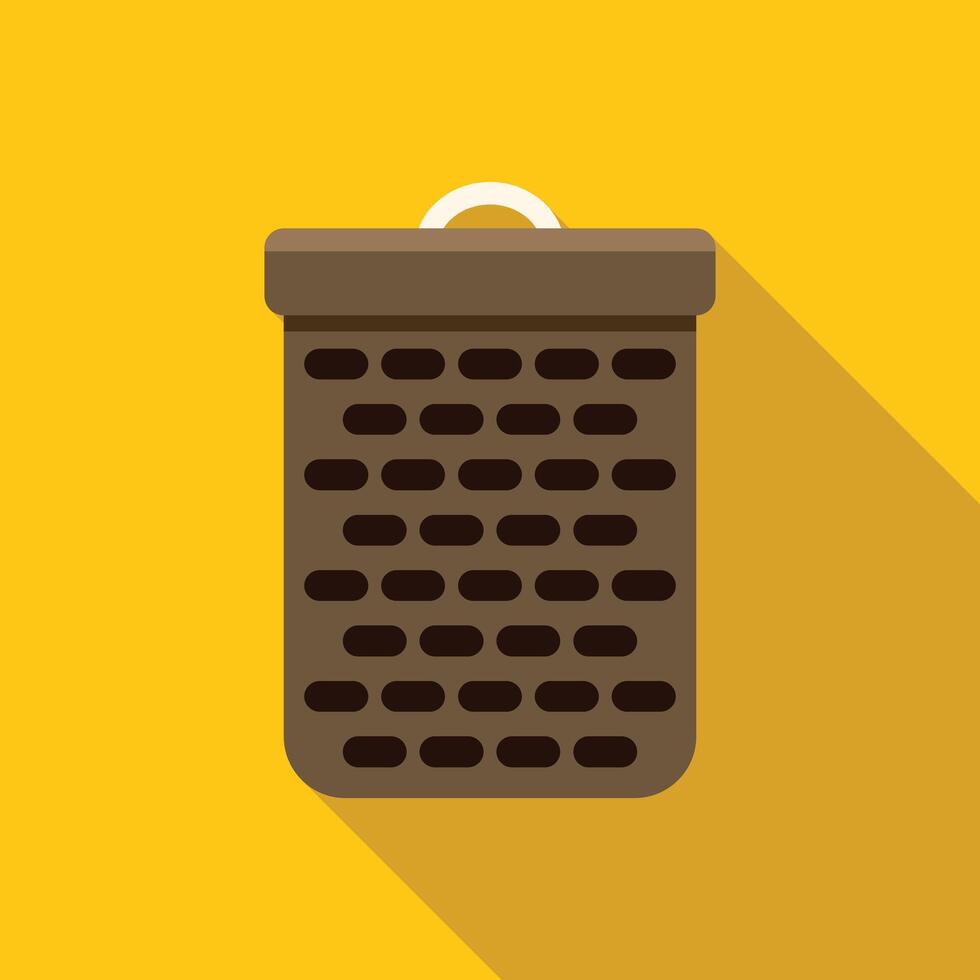Empty wicker basket with handle standing on yellow background vector