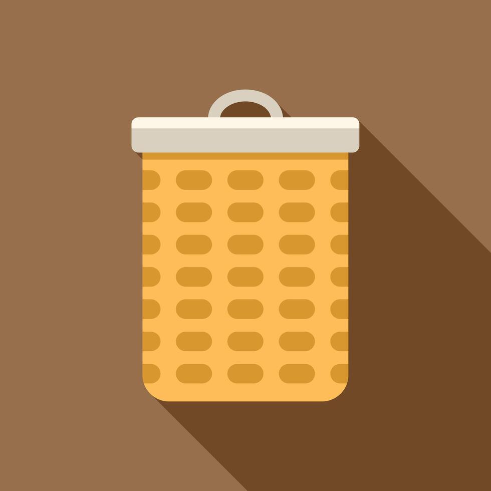 Empty wicker basket with handle standing on brown background vector
