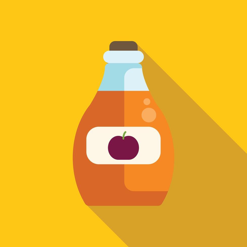 Glass bottle containing delicious apple juice with long shadow vector