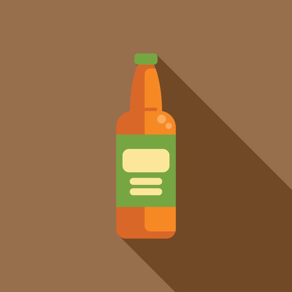 Glass beer bottle with green label casting long shadow vector