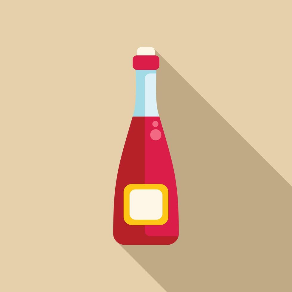 Red wine bottle standing on beige background with long shadow vector