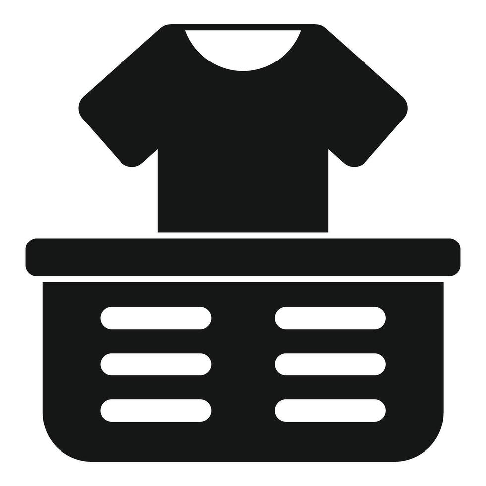 Black t shirt lying on laundry basket icon simple style vector