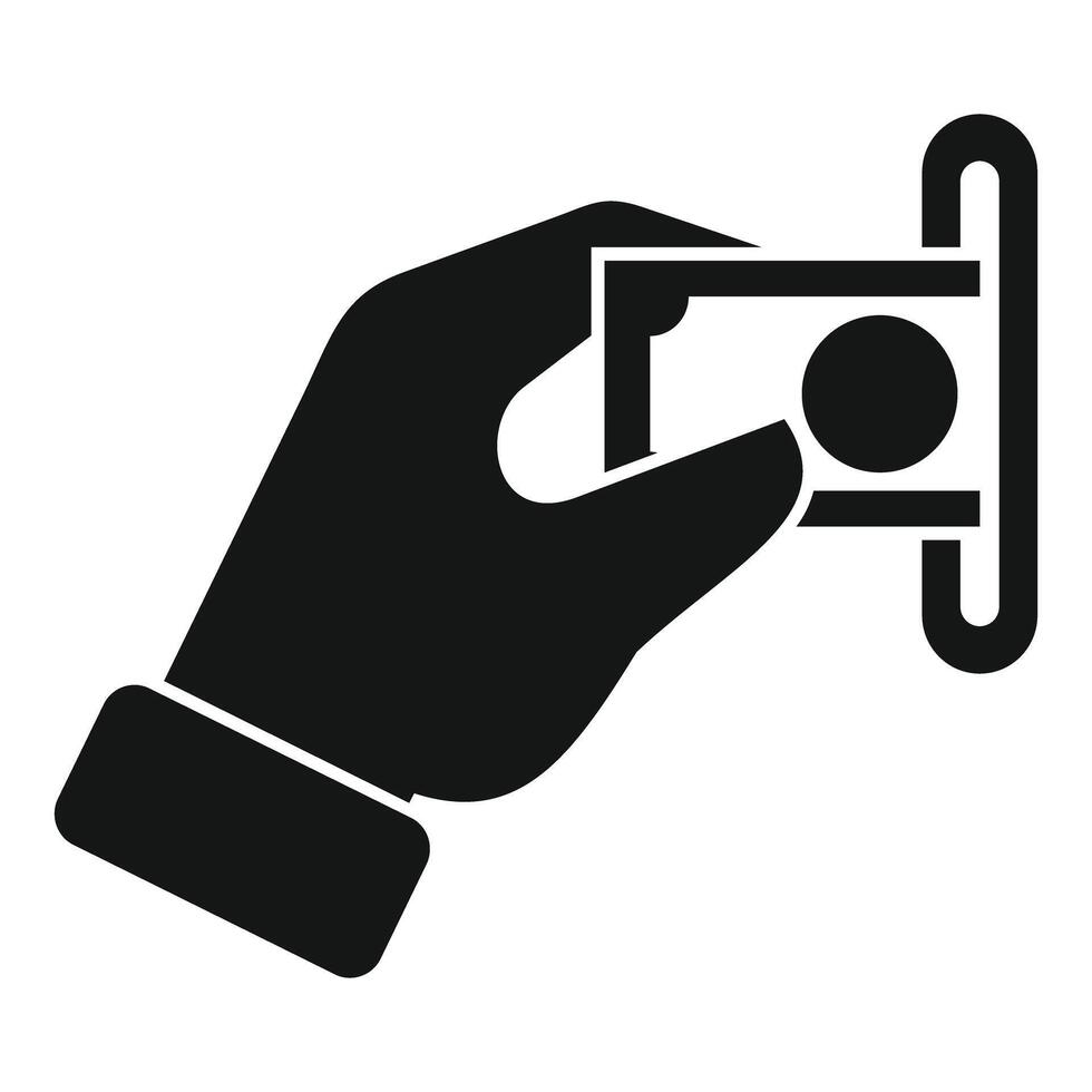 Businessman hand inserting banknote in atm icon vector