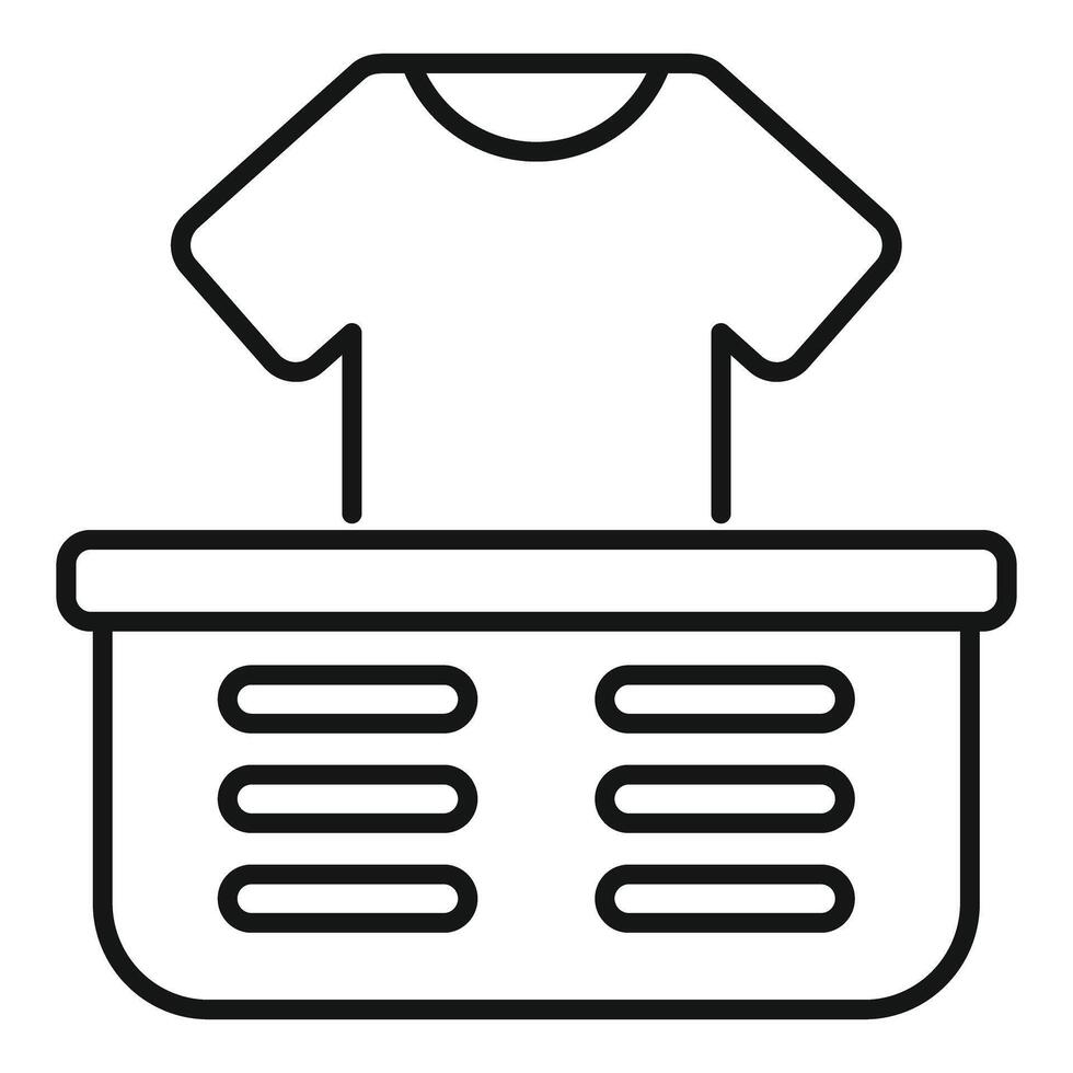 Laundry basket with hanging clean t shirt icon, thin line style vector