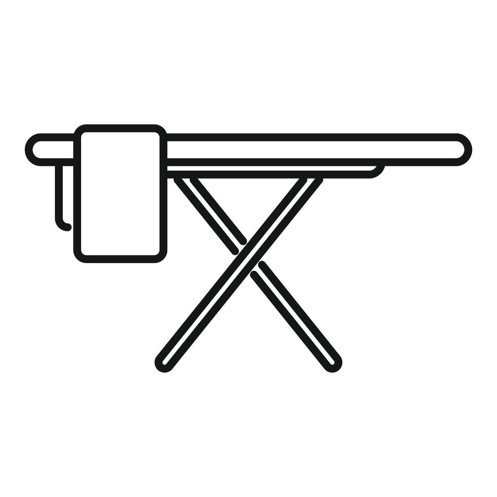 Empty ironing board with folded cloth hanging on side vector