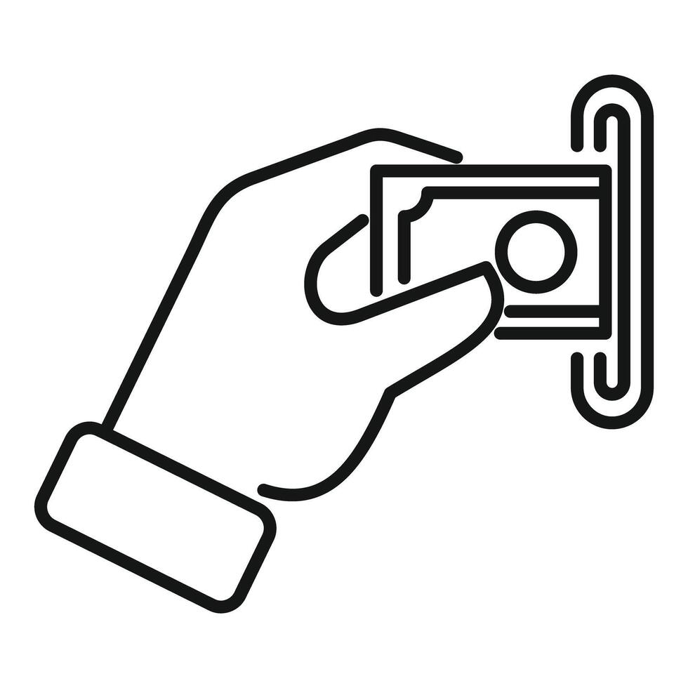 Businessman hand inserting banknote in atm for depositing money vector